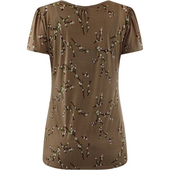 Taupe Short Sleeve Crochet Neck Top - Picture 3 of 3